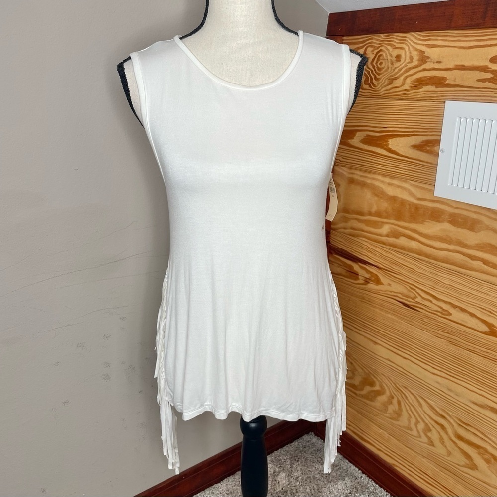 American Eagle Outfitters White Sleeveless Fringe Side Tank Top Extra Small NWT